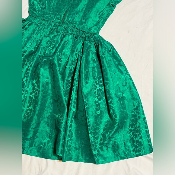 Vintage 60s Brocade Emerald Green Monterey Modes Dress Full Skirt Rockabilly 50s - Picture 12 of 13